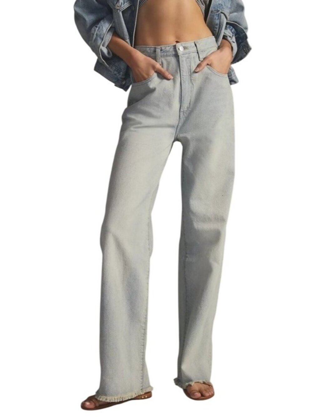 PILCRO The Joey High-Rise Relaxed Wide leg Jeans Womens 30 Tall Light Blue Denim